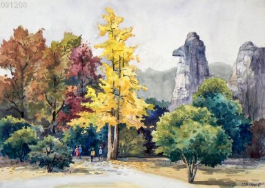 Árvores, aguarela - Pintura Chinesa