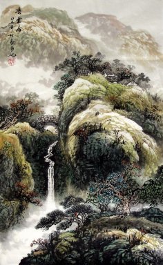 Montanhas, cachoeira - Pintura Chinesa