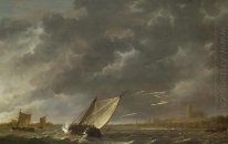 La Meuse à Dordrecht dans une tempête