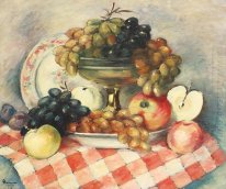 Bodegón con uvas y manzanas