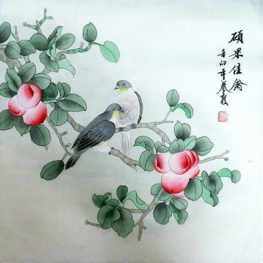 Peach & Birds-chinesische Malerei