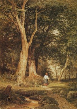 Una donna con un ragazzo nella foresta 1868