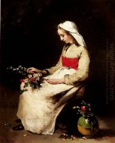 Een meisje regelen van een vaas met bloemen