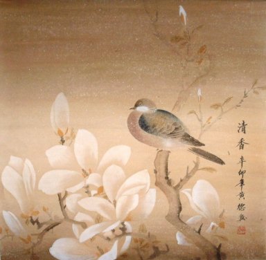 Magnolia & pássaros - pintura chinesa