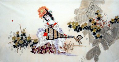 Beautiful lady, Guqin - Chinese Painting
