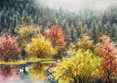 Árvores, aguarela - Pintura Chinesa