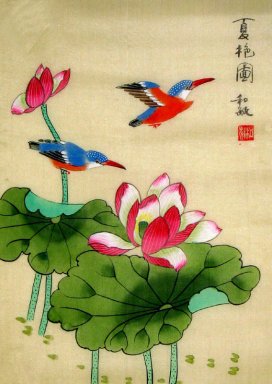 Lotus & pássaros - pintura chinesa