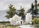 Ferme, aquarelle - peinture chinoise