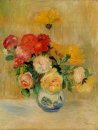 Vase de roses et dahlias 1884