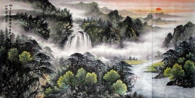 Montañas, cascada - la pintura china