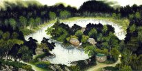 Um pátio, árvores - pintura chinesa