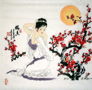 Menina usar uma flor-Honghua - Pintura Chinesa