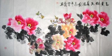 Penoy et papillon - peinture chinoise