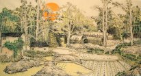 Trees, Buildings - Chinese Painting