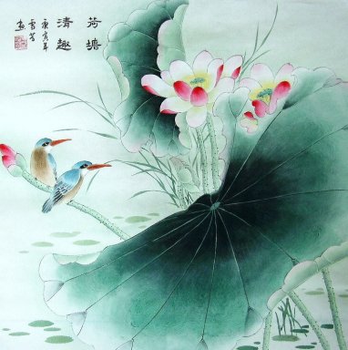 Loto y pájaro - pintura china