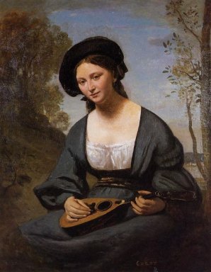 Женщина в Toque с мандолиной