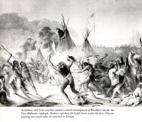 Assiniboin y Cree guerreros ataque Blackfeet