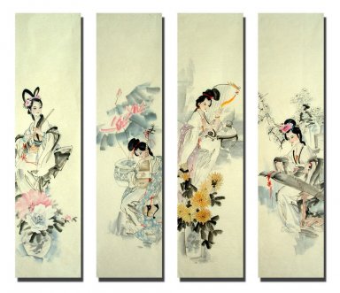Vackra damer, set om 4 - kinesisk målning