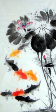 Fish-Lotus - peinture chinoise