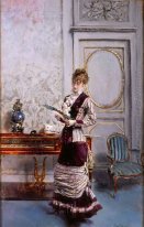En Lady Admiiring A Fläkt 1878
