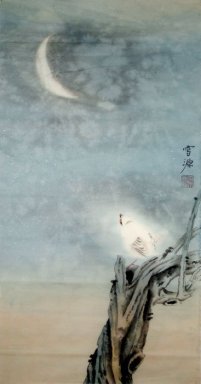 Oiseaux et lune - peinture chinoise