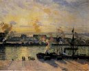 coucher du soleil au port de Rouen bateaux à vapeur 1898