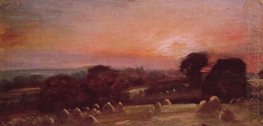 en hayfield nära East Bergholt vid solnedgången 1812