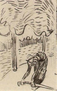 A Woman Picking Up A Stick In Front Of Trees 1890