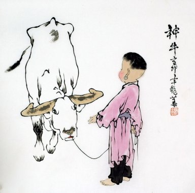 Мальчик и Буффало - китайской живописи