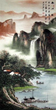 Montañas y cascada - la pintura china