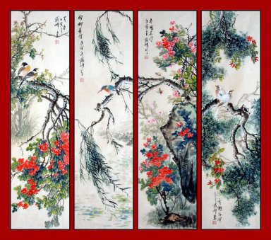 Vogels&Bloemen - FourInOne - Chinees schilderij