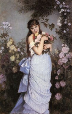 Eine junge Frau in einem Rosengarten
