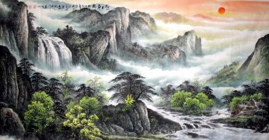 Montagnes, l\'eau, les arbres - Peinture chinoise