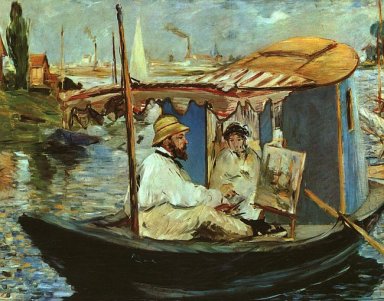 Monet dans son studio flottant 1874
