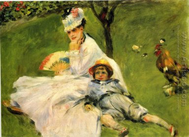 Camille Monet et son fils Jean dans le jardin à Argenteuil