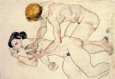 två kvinnliga nakenstudier en liggande en knästående 1912