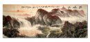 Cachoeira, colinas vermelhas - pintura chinesa