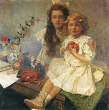 L\'artista s bambini Jaroslava e Jiri 1919