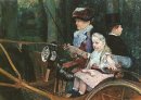 Uma mulher e criança no assento de motorista de 1881