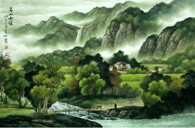 Montanhas e rio - pintura chinesa