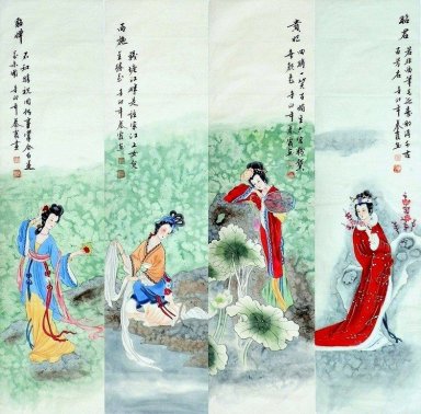 Hermosas señoras, juego de 4 - pintura china