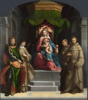 Madonna en het Kind kroonden met Heiligen