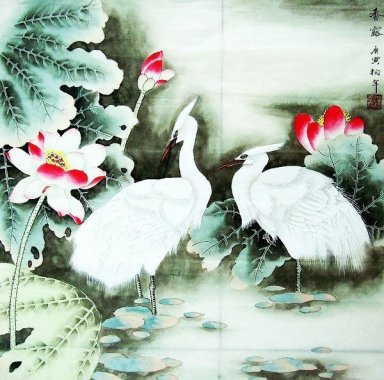 Crane & Lotus - pintura china