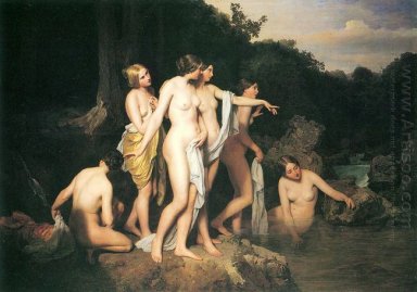 Mulheres que banham-se junto ao ribeiro