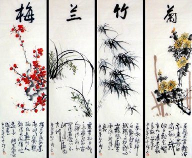 Ameixa, da orquídea, bambu, crisântemo-FourInOne - Pintura Chine