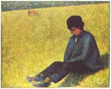 Сидя Крестьянская Мальчик в лугу 1883