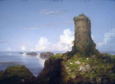 Escena de la costa italiana con torre arruinada 1838