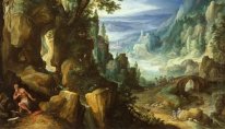 Landschaft mit Heiligen Hieronymus und Felsen