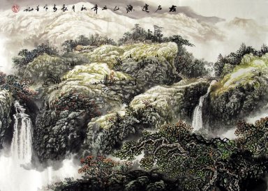 Bergen, waterval - Chinees schilderij