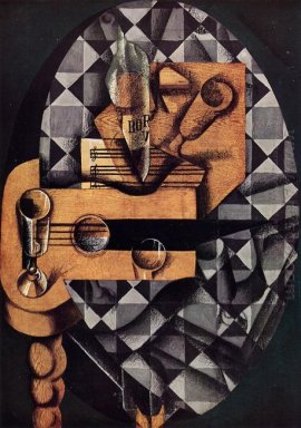 Guitar bouteille et le verre 1914